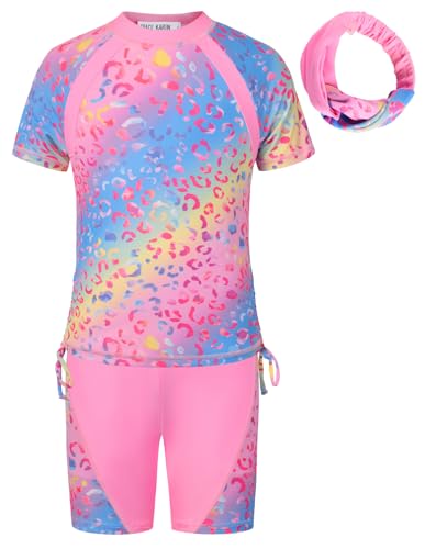 Image of GRACE KARIN Girls Rash Guard Swimsuit Short Sleeve Two Piece Bathing Suit 6-12Y