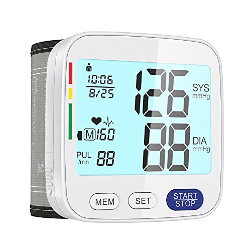 Blood Pressure Monitor, Wrist Blood Pressure Cuff Monitor for Home Use, Automatic Digital BP Machine with Irregular Heartbeat Detector, Large Backlit LCD Display, Dual Users Mode, 2x199 Memory, White