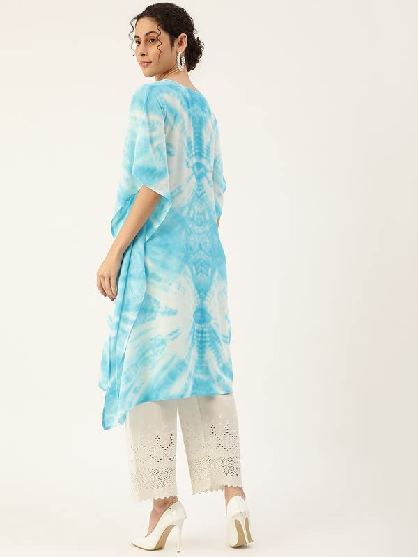 Image of Maaesa Women Handcrafted Tie & Dye Rayon Crepe Kaftan Kurta | Casual Wear | Flowy Kaftan Style | Lightweight & Breathable Fabric