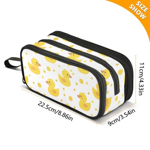Image of Cute Yellow Ducks Pencil Case Box Boys Girls Large Pencil Pouch Zipper Compartments Big Capacity Stationery Pen Bag Organizer for Kids Teens Adults School Office