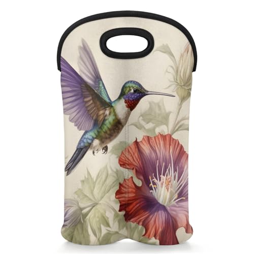 GzLeyigou 2 Bottles Hummingbird Wine Bag Sleeve Totes Neoprene Protective Wine Carrier Bag for Wine,Water, Champagne, Beer, Baby Bottles,Gift 14.5 x 10 Inches