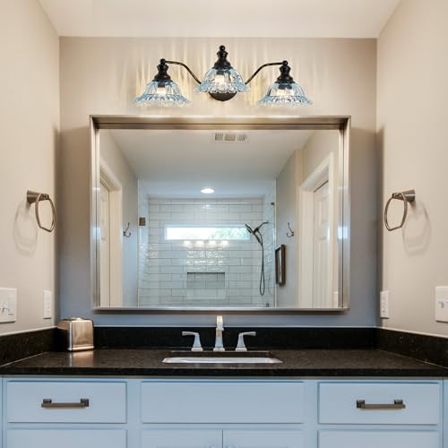 Image of XIEDUN Blue and Black 3 Light Vanity Light Bathroom Vanity Light Fixture