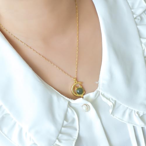 Collier lune de jade chrétien anti-ternissement en argent S925 véritable