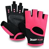 BEAST RAGE Guantes de Fitness Transpirables para Hombres y Mujeres Guantes de Levantamiento de Pesas de Entrenamiento de Gimnasia Antideslizante Crossfit Musculation Cycling (S, Rosa)