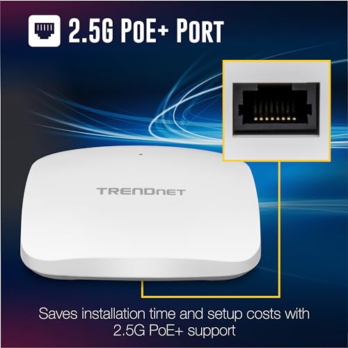 Image of TRENDnet AX3000 Dual Band WiFi 6 PoE+ Access Point, TEW-923DAP, 1 x 2.5GBASE-T PoE+ LAN Port, OFDMA and MU-MIMO Technology, 2402Mbps (5Ghz), 573Mbps (2.4Ghz), WPA3 Ecryption, White