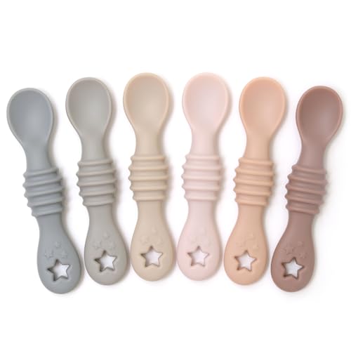 Image of PrimaStella 6-Piece Silicone Baby Feeding Spoons - First Stage Infant Spoons, Soft-Tip Baby Training Spoon - Infant Utensils Feeding Supplies - Dishwasher & Boil-proof (Neutrals)