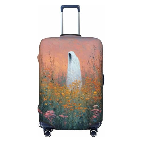 White Ghostly Figure Wildflowers Elastic Travel Luggage Covers Dustproof Scratch-Resistant Suitcase Protector Fit 22-24 Inch