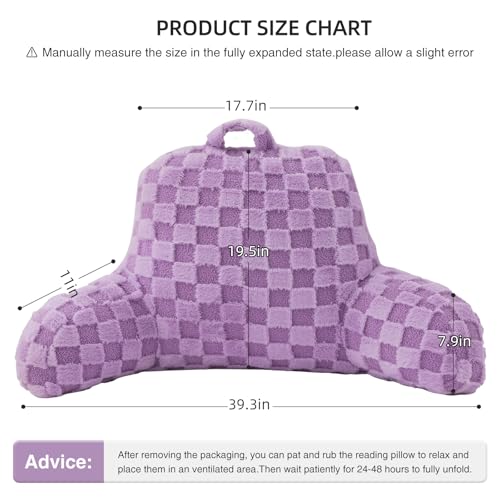 Image of Aimuan Reading Pillow Checkered Bed Rest Wedge Backrest Checkerboard Pillow with Arms Back Support for Sitting Up in Bed Cushion Incline Rest Sleeping Snoring Pillow, Purple Large