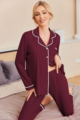 Image of Ekouaer Pajamas Women's Long Sleeve Sleepwear Soft Button Down Loungewear Pjs Lounge Set Nightwear XS-XXL