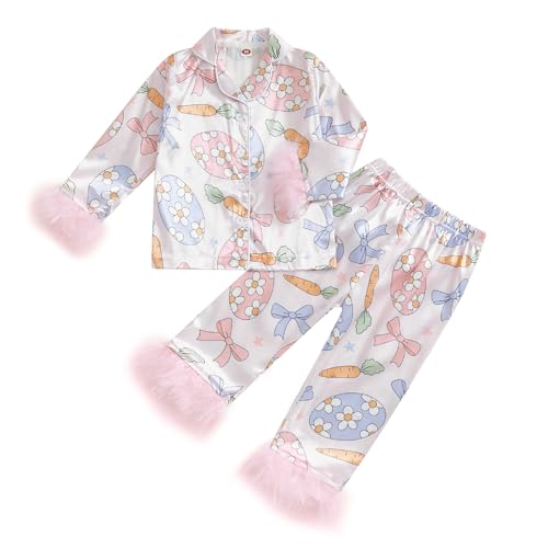 Kuriozud Toddler Girl Pajamas Valentines Baby Silk Satin Nightgown Little Kids Girls Pjs Button Down 2 Piece Pajamas Set
