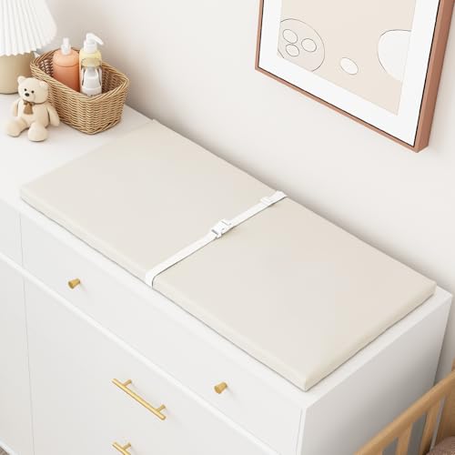 Image of YACODAVO Wipeable Baby Changing Pad for Dresser and Table, Cozy Diaper Changing Pad with Waterproof & Wipe-Clean Leather Cover, Standard Size (31.5" L x 15.8" W), Off-White