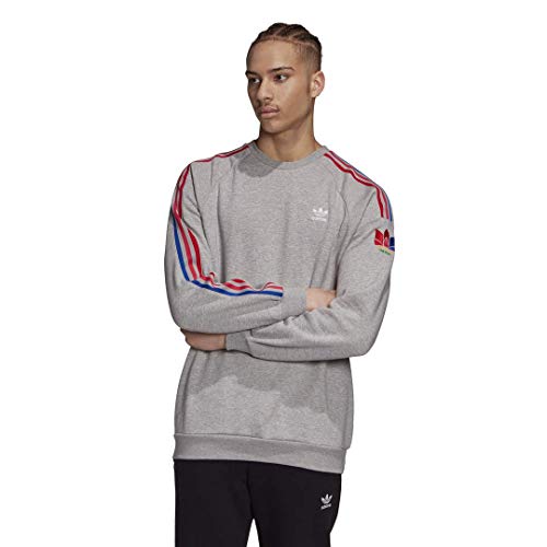 adidas Originals mens 3D Trefoil Crew Medium Grey Heather Small