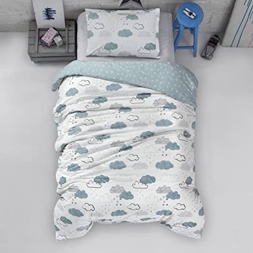 Sibiles - Funda Nórdica Infantil Juvenil Algodón Turco Nubes Agua - Agua, Cama 90/105