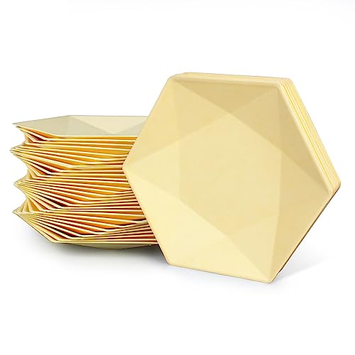 BangShou 30Pack 8 Inch Hexagonal Paper Plate Biodegradable Heavy-Duty Disposable Eco-Friendly Paper Plates Yellow for Birthday & Party Dinner,Wedding,Picnic,Event