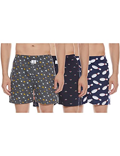 Image of Longies Pure Mens 100% Cotton Boxers (Pack of 3) Regular Shorts (LGBOXPO3V003 Navi,Grey,Navi3314 2XL)