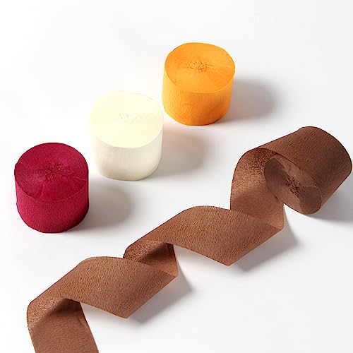 Image of Beige-Orange Brown Fall Party-Decorations Streamers - 8 Rolls Boho Neutral Autumn Baby Shower Thanksgiving Harvest Crepe Tissue Paper Streamer,Birthday Bridal Engagement Wedding Garland Decor Panduola
