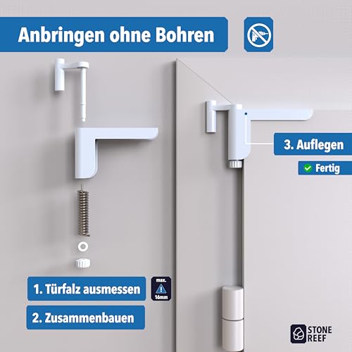 Türschließer für Zimmertüren [für Türen bis 16 mm Falzstärke] ohne Bohren montierbar, variabel einstellbare Schließkraft – für Links- u. Rechtsanschlagtüren – Türdämpfer