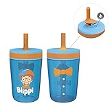 Zak Designs 15oz Blippi Kelso Tumbler Set, BPA-Free Leak-Proof Screw-On Lid with Straw Made of...