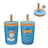 Zak Designs 15oz Blippi Kelso Tumbler Set, BPA-Free Leak-Proof Screw-On Lid with Straw Made of Durable Plastic and Silicone, Perfect Bundle for Kids, 2 Count (Pack of 1)