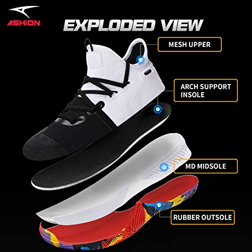 ASHION Men Basketball Shoes Arch Support Mens Sneakers Anti Slip Breathable Comfortable High Top Sports Running Walking Tennis Shoes4