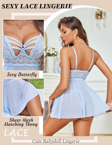 Image of Avidlove Women Lingerie Lace Babydoll Sexy Chemise Nightwear Teddy V Neck Sleepwear Boudoir Outfits