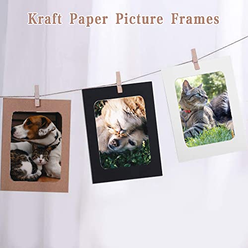 20 Pcs DIY Cardboard Photo Frames with 20 Pcs Wood Clips and 2 Jute Twine Hanging Ropes Kraft Paper Picture Frames Hanging Paper Photo Frame Set for 4 Inch Photos - Image 2