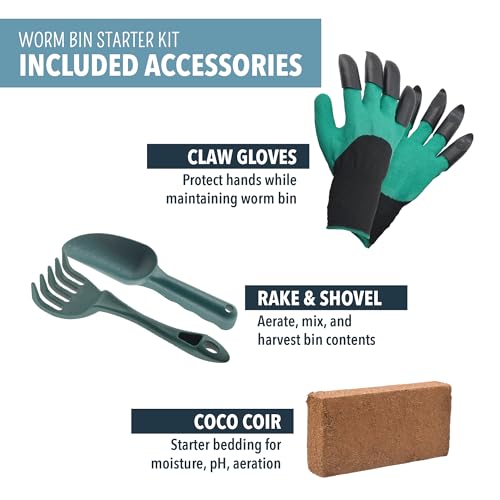 5-Tray-Worm-Composting-Bin-Starter-Kit-with-Coco-Coir-Temperature-Moisture-pH-Meter-Gloves-Rake-Shovel-for-Recycling-Food-Waste-Worm-Castings-Worm-Tea-Vermiculture-Vermicomposting