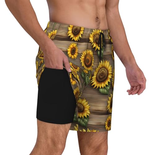 Sunflowers On Wooden Print Men Stylish Functionality Swim Trunks Breathable Beach Shorts Surfing Gym Fishing3
