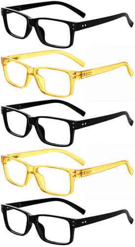 Image of Eyekepper Vintage Reading Glasses for Men - 3 Pairs Black and 2 Pairs Yellow - Spring Hinges Classic Readers +1.75