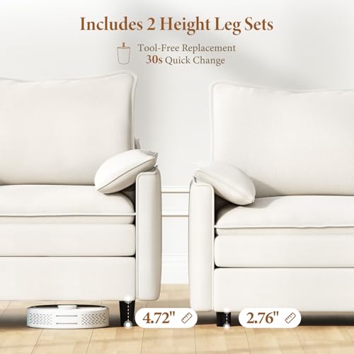 Image of Vesgantti 142 inch Cloud Couch Sectional Modular Sofa, Comfy Sectional Couch with Ottoman Deep Seat Chenille L Shaped Sofa, Modular Couches for Living Room, Bedroom and Apartment, Snow White