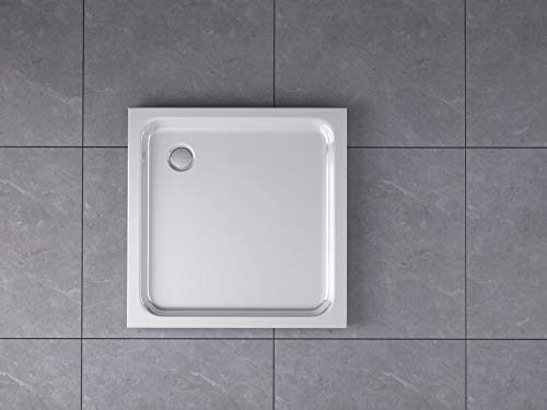Duschtasse Duschwanne Quadratisch Dusche Acryl Brausewanne Bad Quadrat flach 5cm, Größe:100 x 100 x 5 cm, Ablaufgarnitur:mit Ablaufgarnitur
