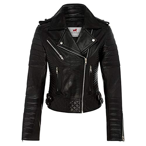 Veste de moto en cuir véritable femme de qualité premium L
