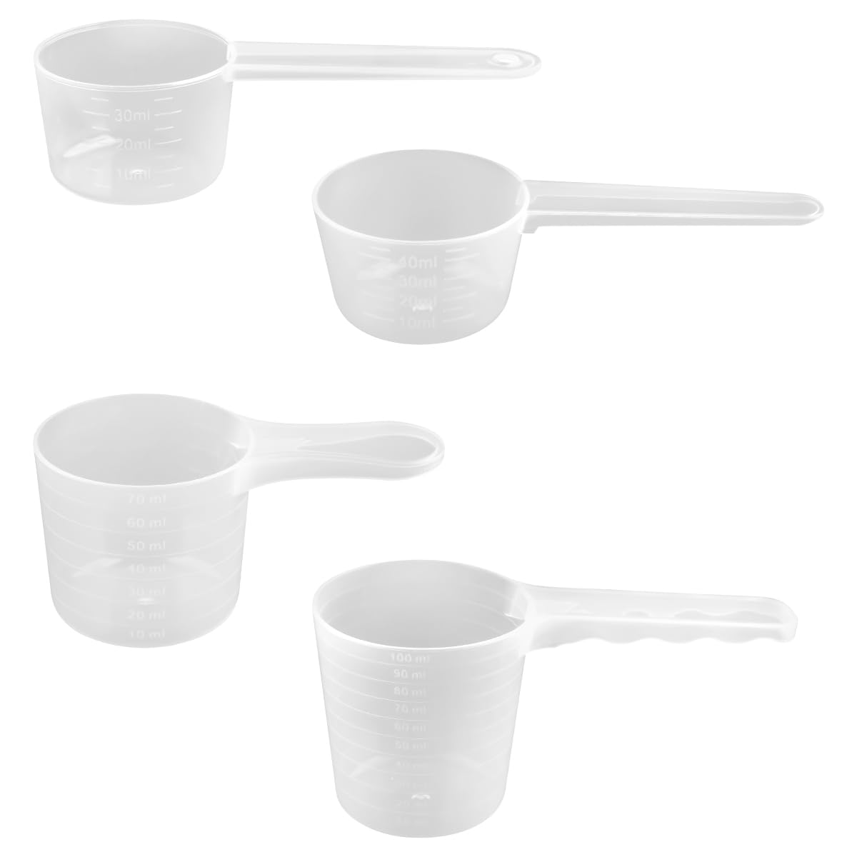 Lotsdonxia 4-Piece Transparent Plastic Measuring Spoons Set - Dosing Spoons 100ml, 70ml, 50ml, 40ml for Milk Powder, Protein Powder, Flour, and Detergent