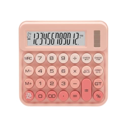 Image of CandyPop Calculator - Dual Power Solar & Battery with Retro Two-Tier Desktop Design & Large Candy Buttons 12-Digit LCD Display (Pink)