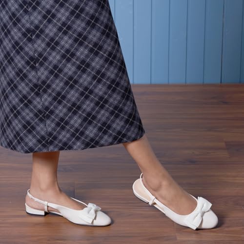 Image of C.Paravano Women's Slingback Dress Shoes | Sandals with Bows for Women| Casual Flat Shoes for Women | Almond Toe Slingback | Detachable Ankle Strap