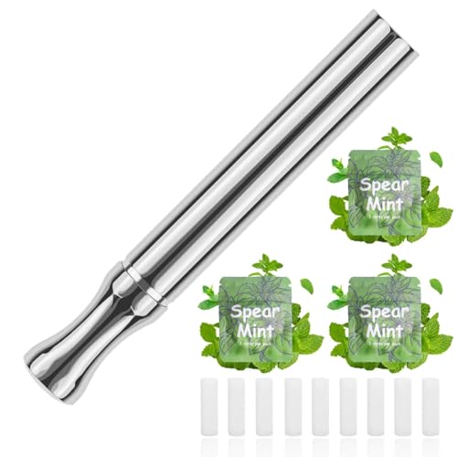 Oral Fixation Aid Inhaler – Smokeless, Vaporless Design with Stainless Steel Barrel, 9 Plant-Based Mint Cores & Stainless Steel Mouthpiece | Flavored Air Support for Smoking Cessation