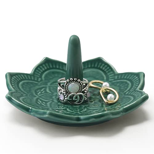 Image of Small Green Mandala Ring Holder Dish, Trinket Dish Jewellery Holder Ring Stand, Ceramic Decorative Ring Holder, Gifts for Women, Female Friend, Birthday Christmas Wedding Valentines' Present