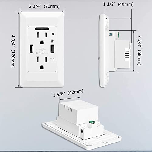 Usb Outlet With Night Light,Greencycle 15 Amp Electrical Outlet With Nightlight,4.2A High Speed Duplex Receptacle Electrical Ac Wall Outlets,With Auto Nightlight Sensor And Wall Plates (White,1 Pack) #TOP5