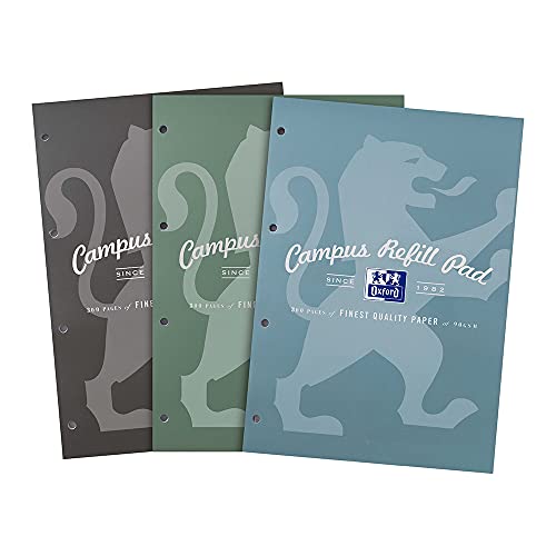 Oxford Campus, Lined Paper A4 Refill Pad, 300 Pages, Metallic Assorted Colours, Pack of 3