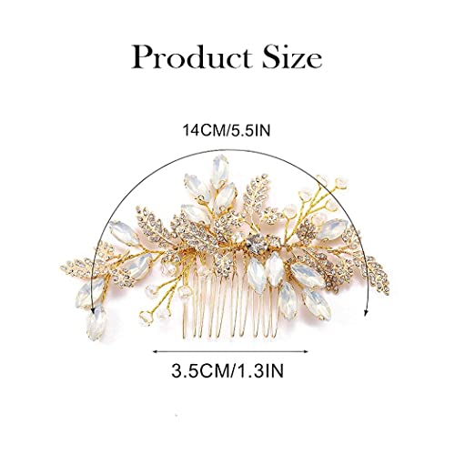 Jeairts Leaf Wedding Hair Comb Rhinestone Bridal Hair Pieces Opal Bridal Crystal Hair Accessories For Women And Girls (Gold) #TOP1