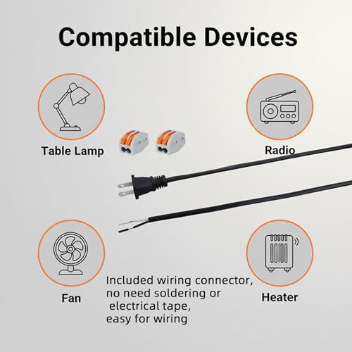 Image of 6ft 18AWG Polarized 2 Prong AC Power Pigtail Black Flat Open End Cord