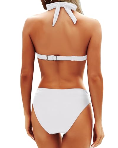 Image of Yonique Women Two Piece Bathing Suits Push Up Bikini Set Halter Swimsuit Vintage Swimwear