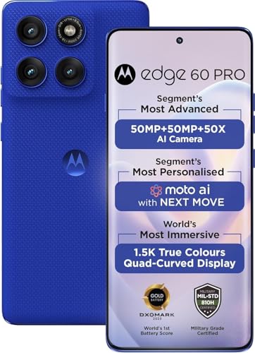 Motorola Moto Edge 60 Pro 5G Ai (Tmobile Mint Tello & Global) (512GB+12GB) NFC 50MP Triple Cam Dual Sim 6.7' XT2507-1 Latino American Version (Pantone Dazzling Blue)