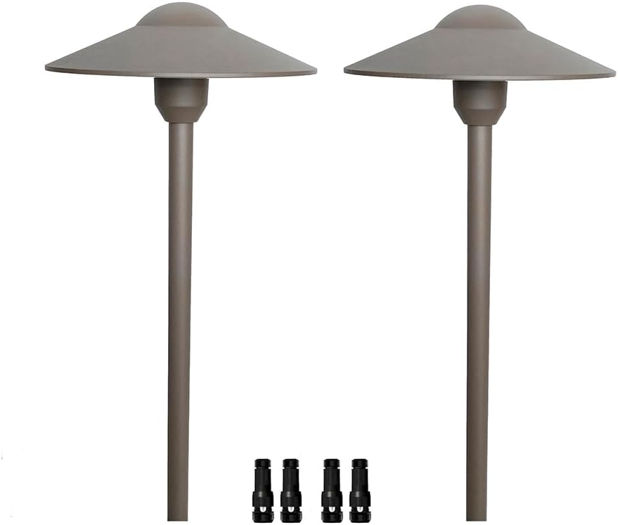 Arrownine Cast Aluminum Low Voltage Landscape Path Area Spread Lighting Pathway Lights Included Ground Spike,Wire Connectors Free Replaceable 3 Watts G4 LED Bulb Warm White 2-Pack (Black Finish)