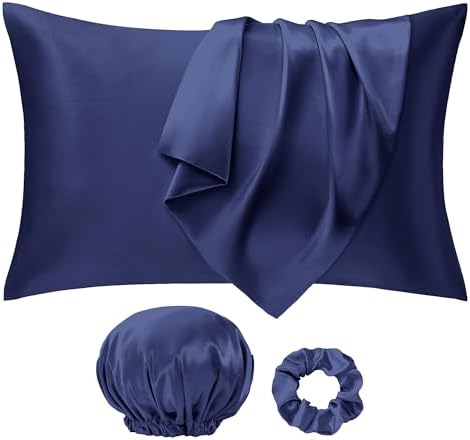 Seiwohl Satin Pillowcases for Hair and Skin 2 Pack & Satin Hair Scrunchie and Bonnet Set, Silky Pillow Cases with Envelope Closure, Beige, Standard Size 50x75 cm