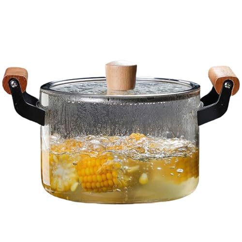 Xiucai Olla De Cocina De Vidrio Borosilicato Resistente Al Calor, Ollas De Guiso De Vidrio Fáciles De Limpiar Con Tapas, Transparente,3.5l