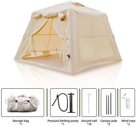 Bellemave Inflatable Camping Tent with Awning & Skylight for 4-6 Person, Easy Setup Blow Up Tents with Pump & Mesh Windows/Doors for Family, Friends, Outdoor Camping