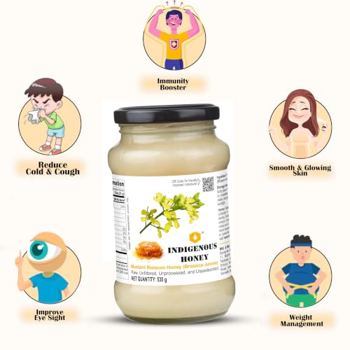 Image of INDIGENOUS HONEY Raw Mustard Honey Pure Real Organic 17.64 oz Glass Jar