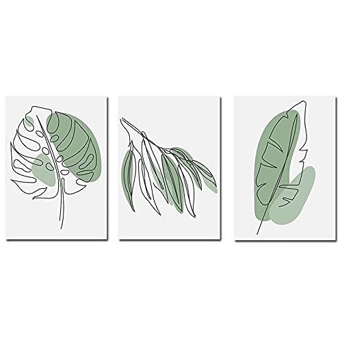 Peinture moderne feuillage tropical triptyque mur vide salon