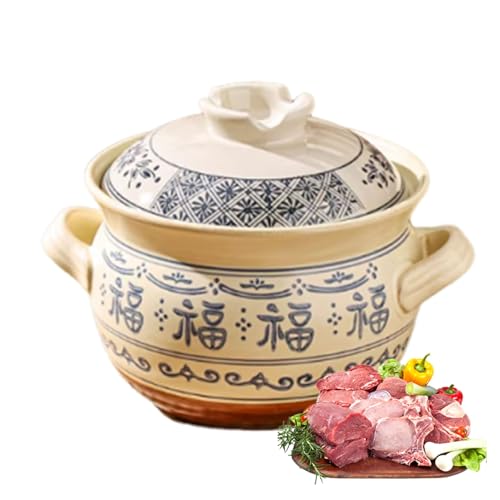 Cacerola de cerámica para olla caliente, olla de arcilla resistente al calor con tapa para arroz, sopa, guisos y carne, diseño tradicional japonés para una cocina versátil